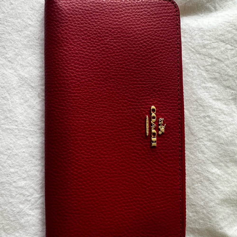 Coach Burgundy Leather Wallet with Gold Logo